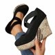thumbnail image 4 of Sandalias de Cuña de las Mujeres Casuales Más Tamaño Redondo Del Dedo Del Pie Cerrado Del Dedo Del Pie, Correa Elástica Crisscross Confort Versátiles Zapatos de Verano, 4 of 9