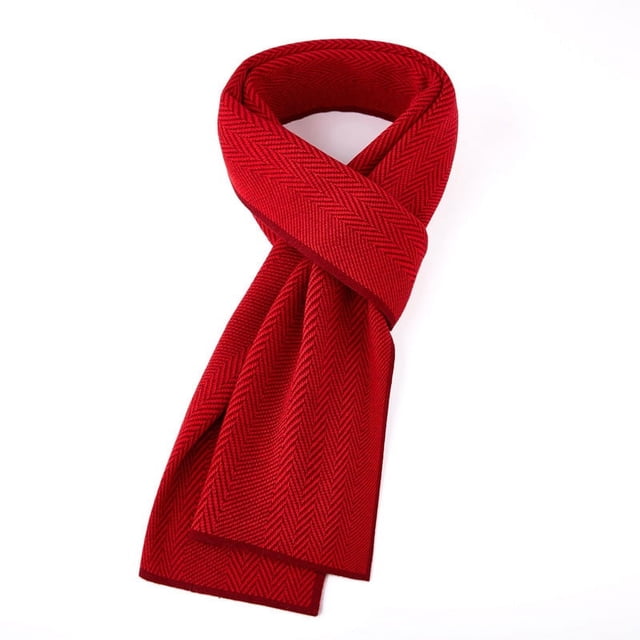 Bufanda de lana roja con diseño de espiga para hombre, invierno, cálido, negocios, 180*30CM, rojo