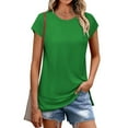 thumbnail image 4 of Tawop T Shirts for Women Womens Tee Shirts Round Neck Short Sleeve Solid Hem Split Green Xxl, 4 of 8