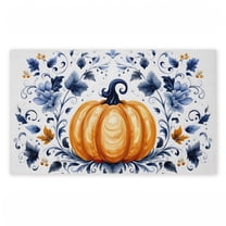Pumpkin with Symmetrical Florals Printed Outdoor Door Mat, design by Creative Studio, 18"x30"