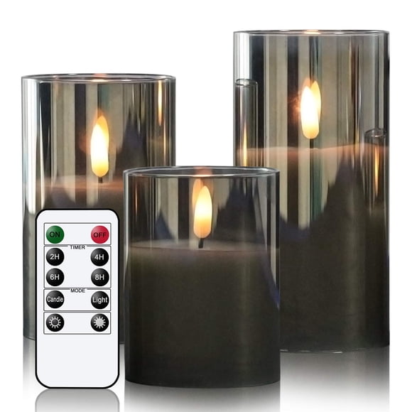 Velas sin llama GenSwin Glass de cera auténtica con mecha 3D gris remota