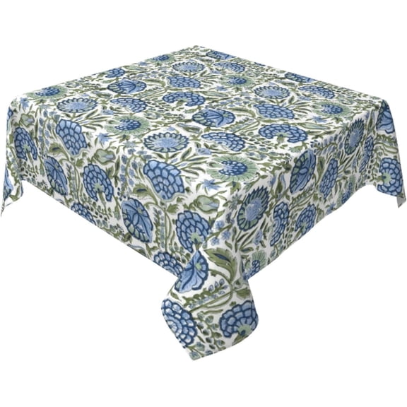 Blue Sage Green Floral Tablecloth Square 60x60 Inch Chinoiserie Flower Table Cloth Vintage Boho Floral Polyester Fabric Farmhouse Table Cover for Kitchen Party Dining Picnic Outdoor Decor