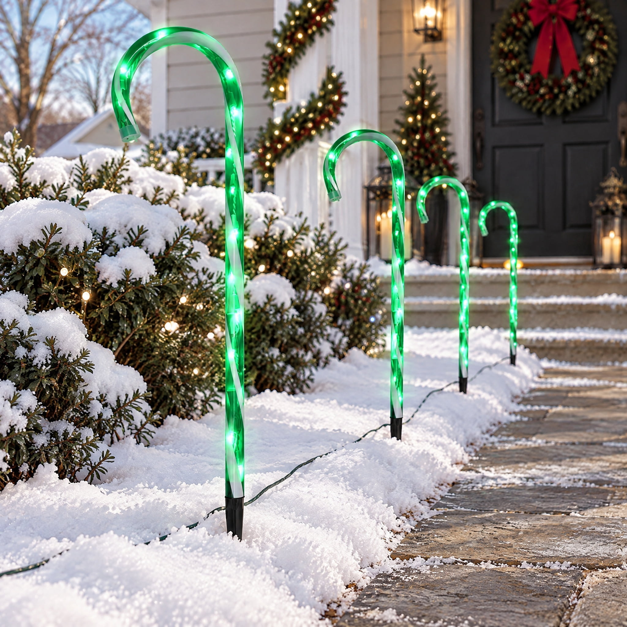Light-Up Candy Cane Outdoor Christmas Yard Stake, Green and White, 26", by Holiday Time