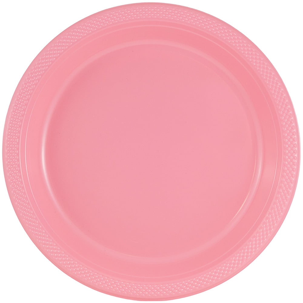JAM Paper Round Plastic Party Plates, Baby Pink, 20 per Pack, Medium, 9