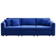 thumbnail image 5 of PPorfamilia 99.3" Velvet 3 Seater Sofa, Modular Sectional Deep Seat Sofa with Storage, Soft Upholstered Couch with Cushions and Pillows for Living Room, Blue, 5 of 6
