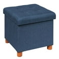 PINPLUS 15" Footstool for Living Room,Blue Ottoman Storage Box with 4