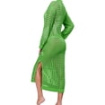 thumbnail image 5 of Womens Long Sleeve Crochet Swimsuit Cover Up V Neck Collared Mesh Knit Long Beach Coverup Maxi Dress, 5 of 6