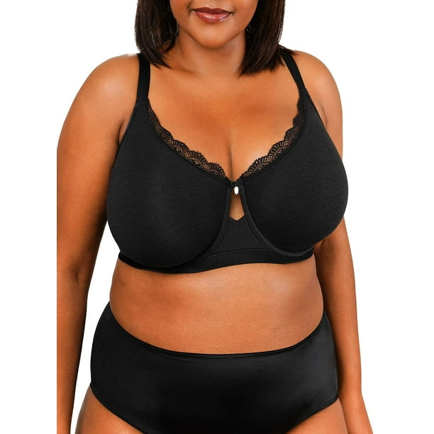 Curvy Couture Womens Plus Size Cotton Luxe Unlined Underwire Bra 