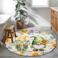 thumbnail image 4 of Round Area Rug 4 Ft, Sunflowers Washable Non-Slip Circle Carpet for Living Room/Bedroom, Spring Flowers Gnomes Hydrangea Daisy Wood Low-Profile Crawling Mats Collection Rugs for Indoor, 4 of 7