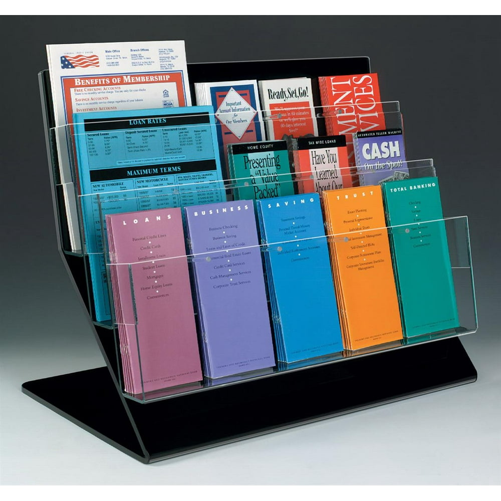 3 Tier Counter Literature Rack with 15 Adjustable Pockets Clear