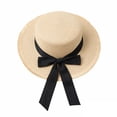 thumbnail image 2 of Helii Women Flat Top Straw Wide Brim Sun Hat Boater with Ribbon Bow and Long Streamers, Frayed Edge Floppy Beach Hat Linen Like Woven Breathable Foldable Panama Fedora Cap A,One Size, 2 of 4