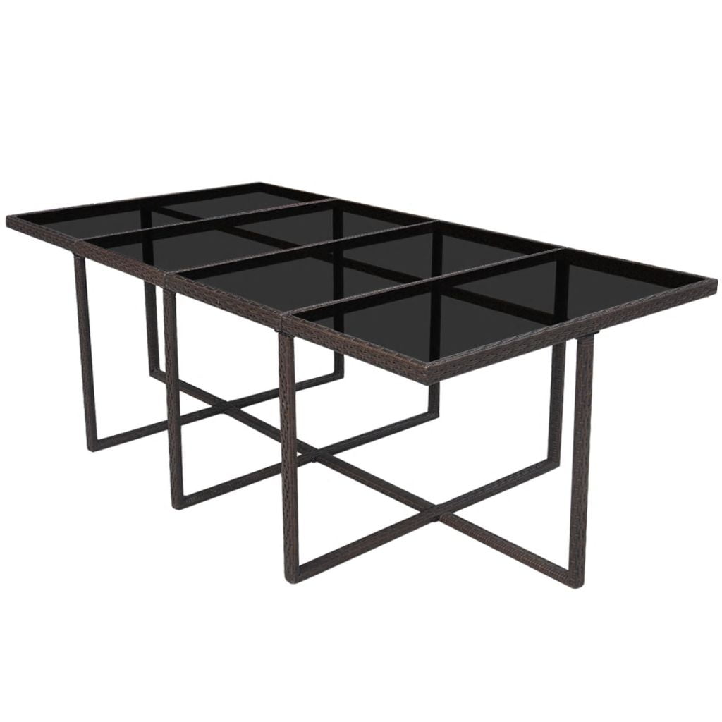 Kepooman 13 Pcs Patio Rattan Dining Table Sets with Glass Table for Outdoor Garden, Brown