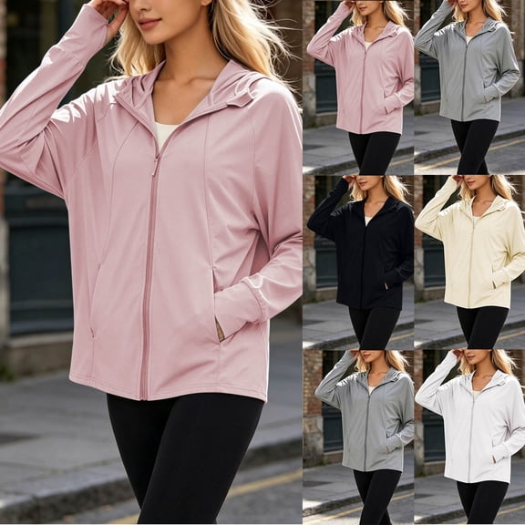 Women's Loose Fit Long Sleeve Solid Color Zipper Hoodie Sun Protection Yoga Jacket Top Soft Versatile Cover Up for Workout Running Outdoor Sports | CSEONE,Black L