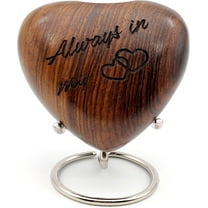 Wooden Heart Keepsake Urn - Mini Ash Urn Small Handcrafted Cremation Urn for Ashes - Tribute to Your Loved One - Perfect for Adults & Pets with Premium Display Stand (Always in My Heart)