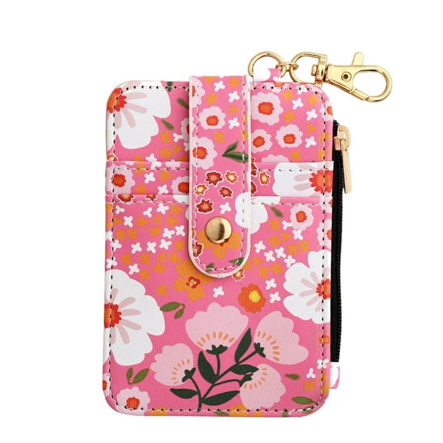 Hearth & Gear Vertical Zipper Card Holder Keychain Slim Bifold Wallet With Secure Pocket And Metal Hook For Easy Carry