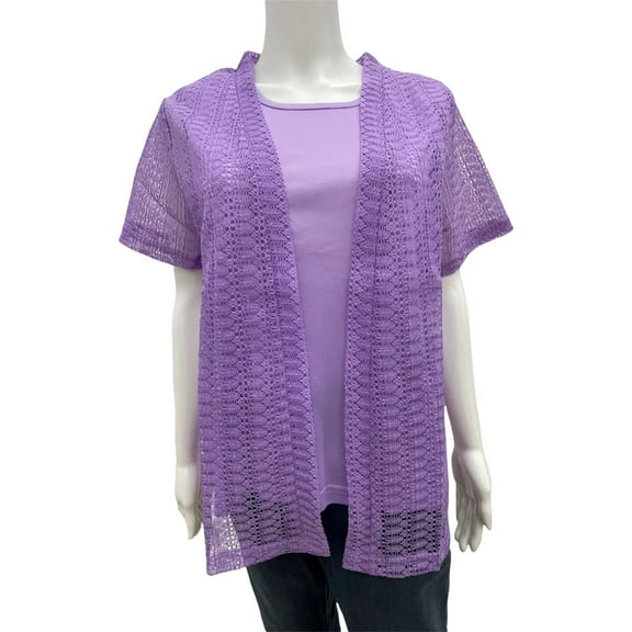 Gold Coast Women's Lace Cardigan & Tank Twin Set in Lavender - XL