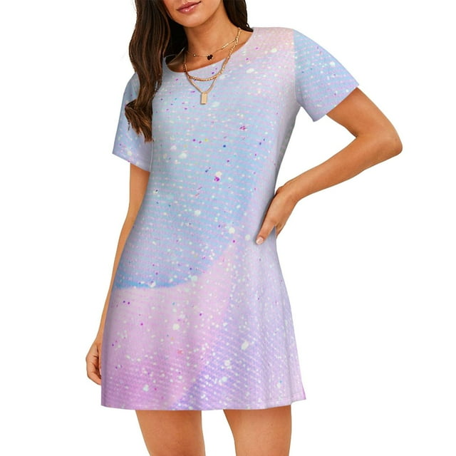 Fotbe Rainbow Bata de Dormir para Mujer con Estampado, Camisón de Algodón de Manga Corta, Ropa de Dormir Casual
