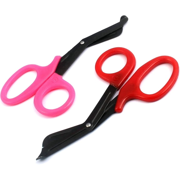 OdontoMed2011 EMT 7.25" Trauma Shears - Stainless Steel Bandage Scissors Fluoride Coated for Nursing Purposes-Sharp 2-pack Scissor Perfect for EMS, Doctors, Nurses, Cutting (Pink   Red) Emt- ODM