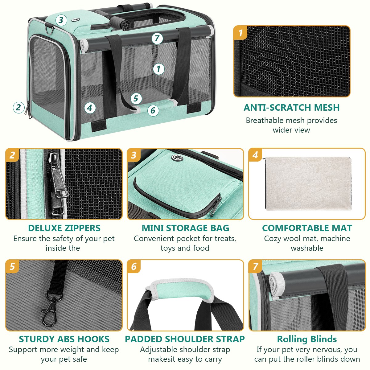 CshidWorld Cat Carriers for Large Cats up to 25LB, Large Cat Carrier with a Bowl, Soft Sided Carrier with 2 Side Roller Blinds for Pet Cat Kitten Small Dog Puppies Airline Approved, Green