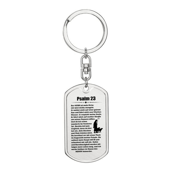 Psalm 23 German Bible Keychain Stainless Steel or 18k Gold Dog Tag