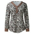 thumbnail image 4 of Womens Long Sleeve V Neck Button Henley Camo Leopard Tops Casual Loose Tunic Blouse T Shirt, 4 of 5