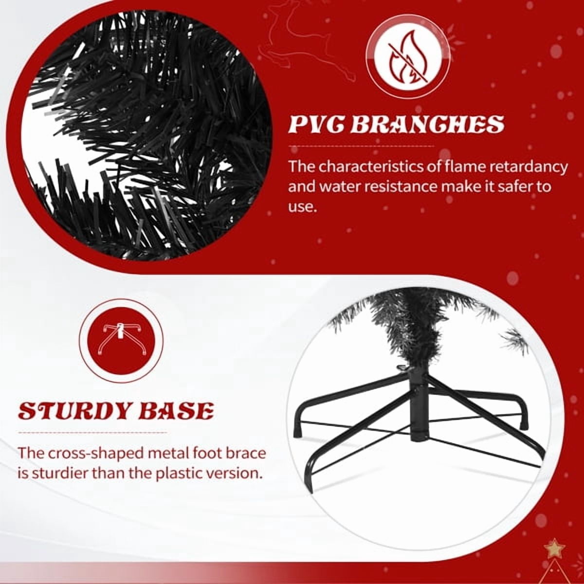 7.5FT Black Pre-Lit Christmas Tree - 1350 PVC Branch Tips 400 LEDs Flame-Retardant Easy Setup for Home/Office
