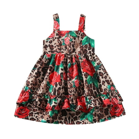 

One opening Infant Camisole Dress Rose Flower Leopard Print A-line Version