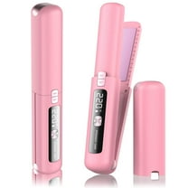 Cordless Hair Straightener and Curler 2 in 1 Mini Lightweight and Small USB Rechargeable with 4500mAh Battery 10s Fast Heating Portable Ceramic Flat Iron for Travel (Pink)