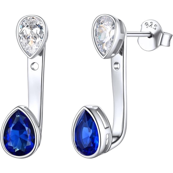 925 Sterling Silver Double Pear Shape Birthstone Ear Jacket Front Back Earrings for Women[g298]