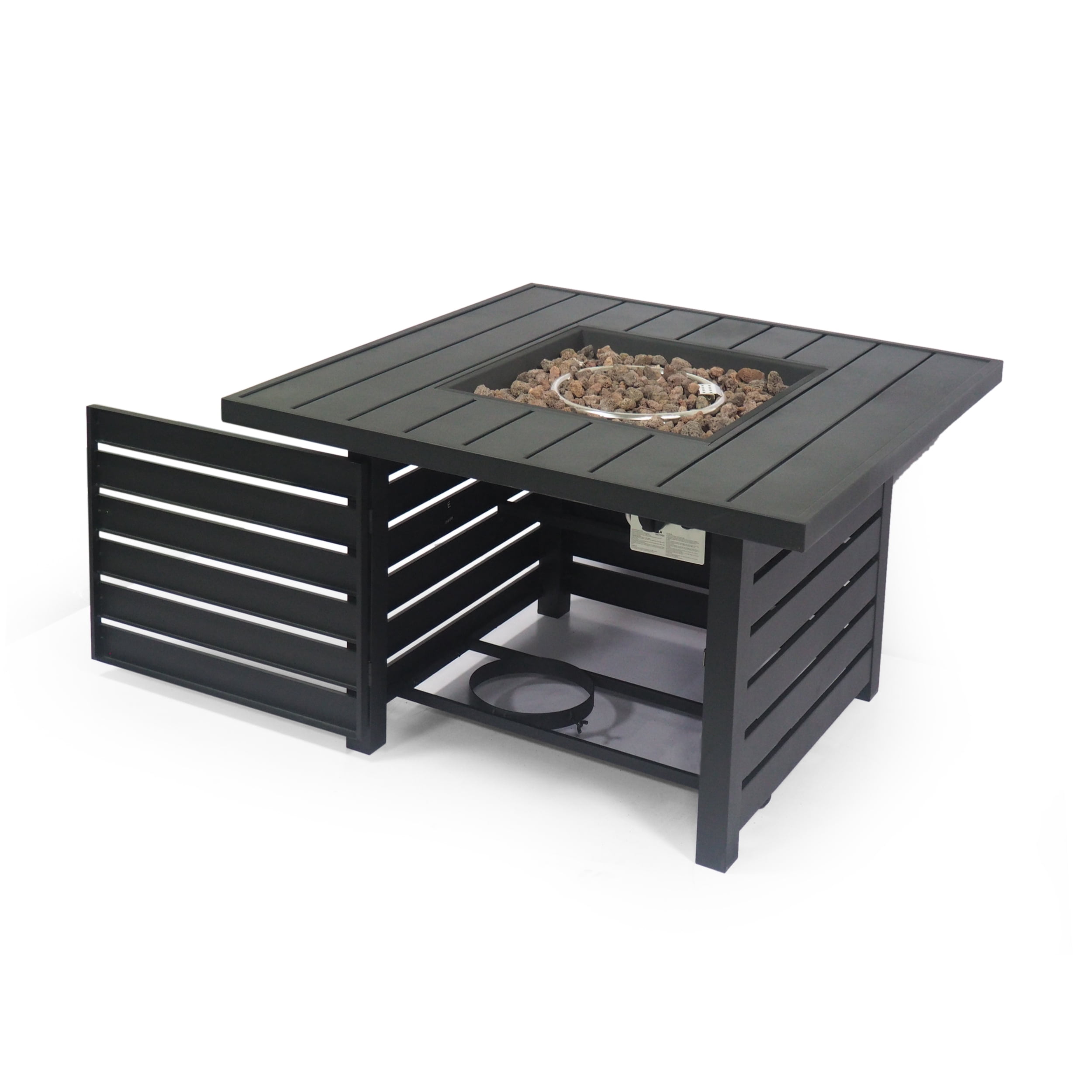 Noble House Rene Outdoor Square Iron Fire Pit in Matte Black