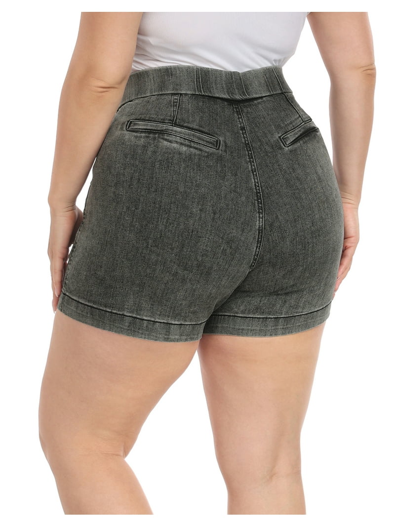 HDE Women's Plus Size Jean Shorts High Waisted Pull On Shorts