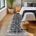 thumbnail image 3 of MJIAexp 2'x8' Boho Runner Rug,Non Slip Washable Floral Hallway Runner Rug with Rubber Backing, Low Pile Faux Wool Distressed Carpet for Kitchen, Laundry, Bedroom, Entrance,Black, 3 of 8