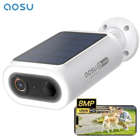 AOSU 4K Solar Security Camera Wireless Outdoor for Home Security with AI-Recognition Detection,Integrated Solar Panel,No Monthly Fees,Works with Alexa
