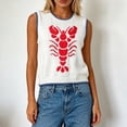 thumbnail image 3 of Women's Sweaters Exquisite Lobster Print Round Neck Sleeveless Knit Vest Soft Cozy Autumn Winter Casual Sweater Top, 3 of 4