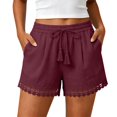 thumbnail image 2 of Tumotour Plus Size Summer Linen Shorts for Women'S Solid Lace Elastic Waist Drawstring Tassel Casual Summer Board Shorts Lightweight Wide-Leg Beach Shorts with Pockets, 2 of 8