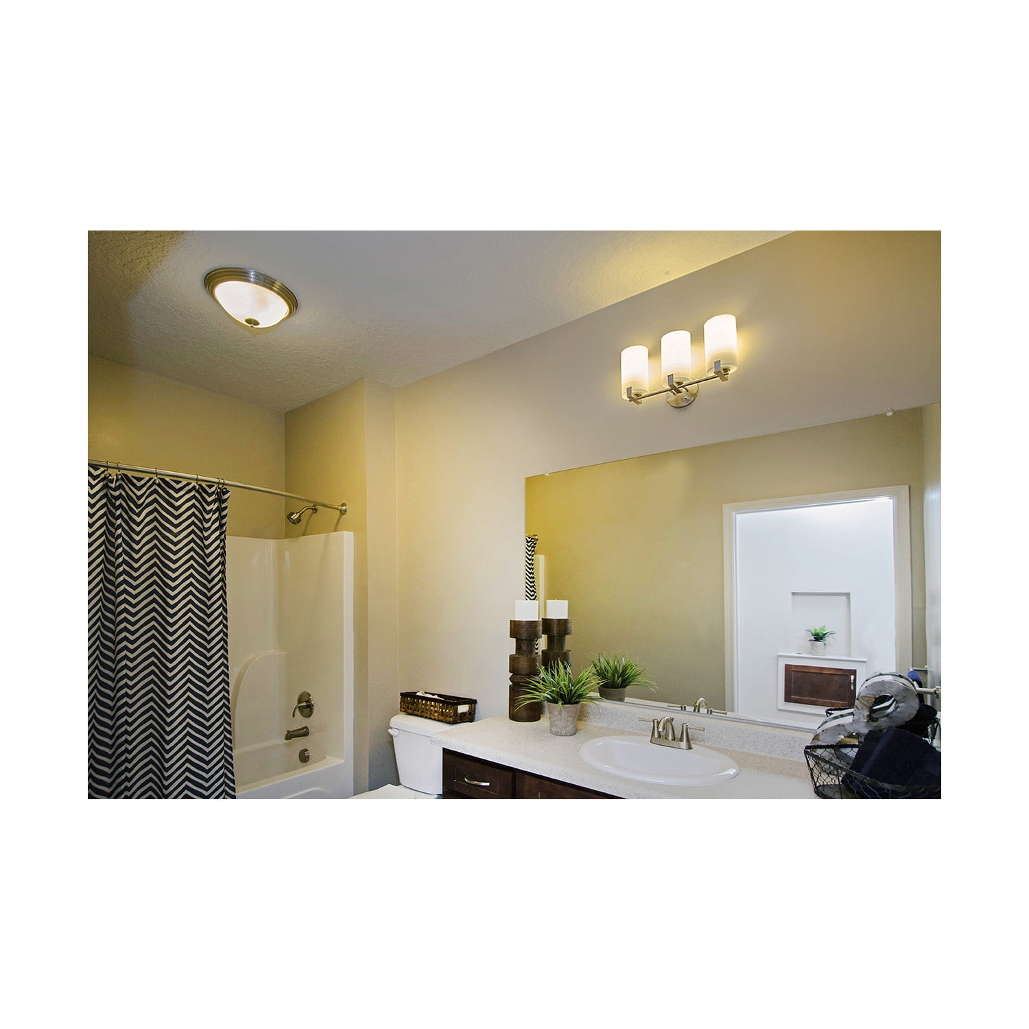 Design House WM051155 Millbridge Traditional 2-Light Indoor Flush Mount Ceiling Light Dimmable Alabaster Glass for Bedroom Dining Room Kitchen, Satin Nickel