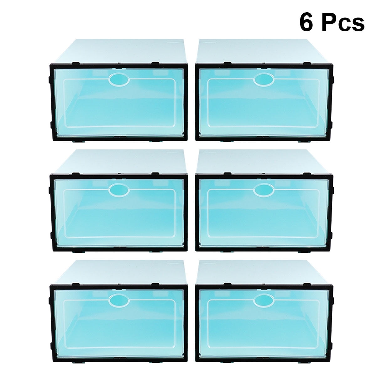 6PCS Thicken Shoes Box Transparent Stackable Shoes Storage Box Plastic Shoe Container (Blue Box