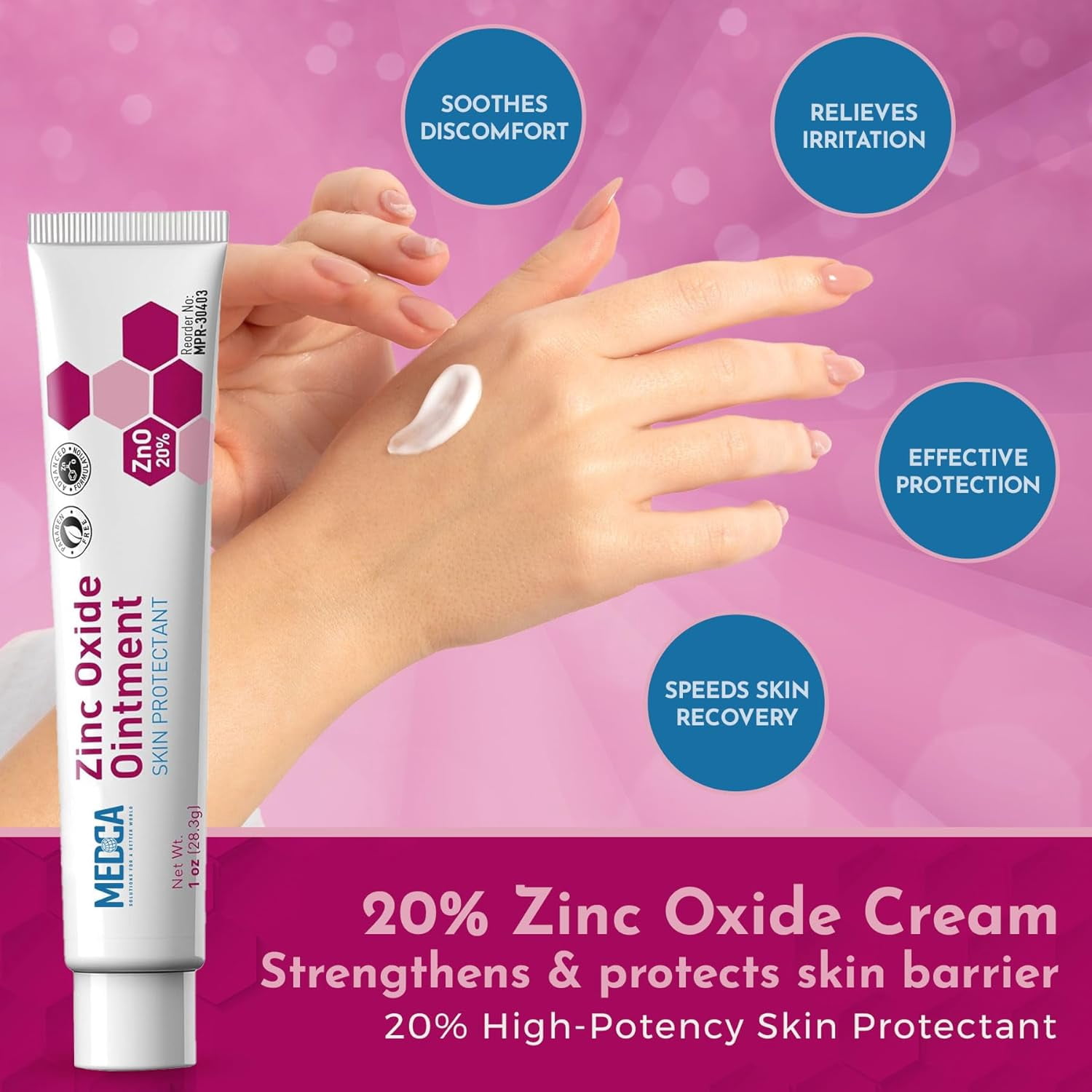 MEDca High-Potency 20% Zinc Oxide Ointment - Baby Diaper Rash Cream (Pack of 24, 1oz Tubes), Soothing, Hypoallergenic, Gentle Skin Protectant for Chafed Skin, Wetness & Overnight Protection, All Ages