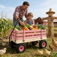 thumbnail image 3 of Enyopro Portable Kids Wagon with Wooden Side Rails, Outdoor Wagon Cart Kids Wagon with 10'' Wheels, for Toddlers, All-Terrain for Camping & Backyard & Toys, Pink, 3 of 9