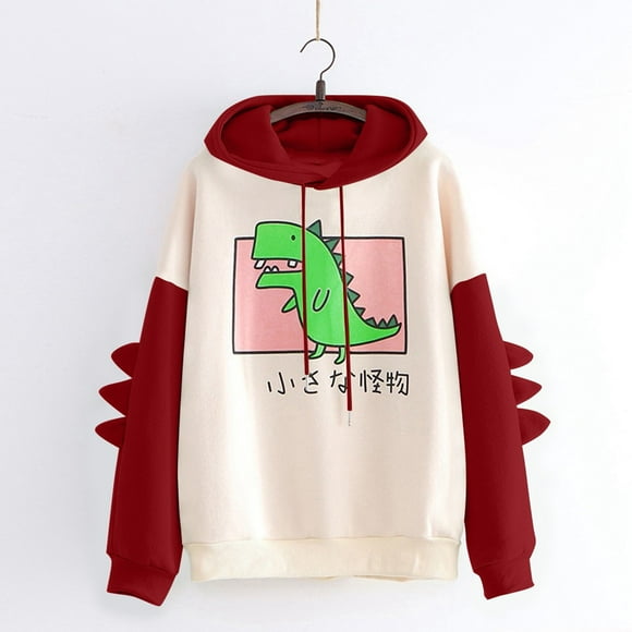 jsaierl Dinosaur Sweatshirt for Womens Cute Hoodies Patchwork Long Sleeve Pullover Tops for Teen Girls