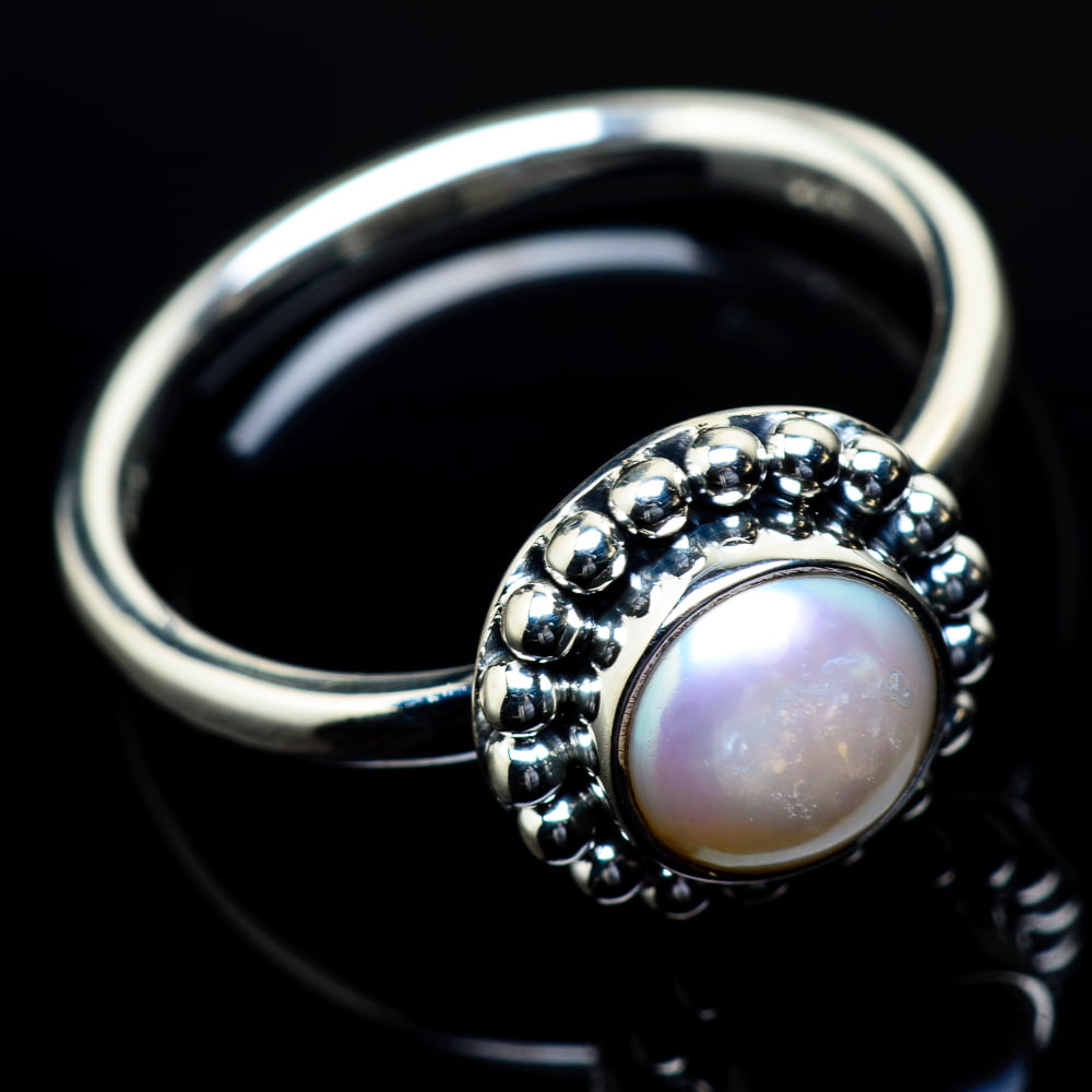 Sale Sterling silver pearl ring Large everyday ring,Pearl Cocktail ring Two tones gemstone ring Vintage Ring Mother of pearl cable ring