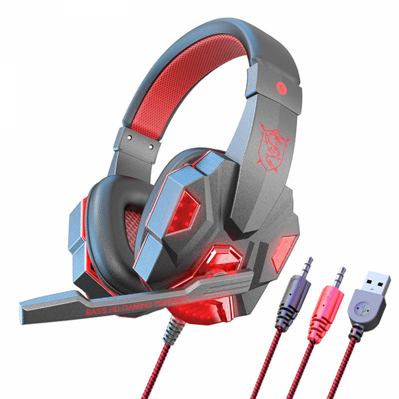 Gaming Illuminated Gaming Headset Headset PC USB Wired Gaming Headset with 7.1 Surround Sound Band Noise Canceling Microphone and RGB Lights 50mm Drivers Compatible with Mac Desktop PC Black Red
