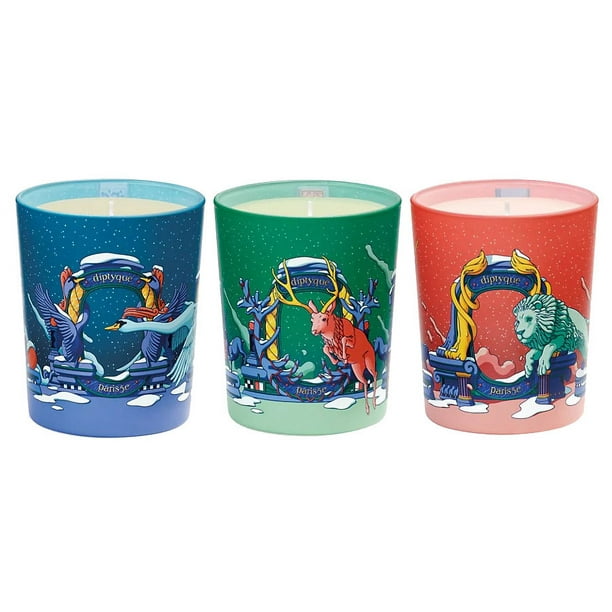 Diptyque pcs Candle Set Moonlit Fir, Floral Majesty, Amber