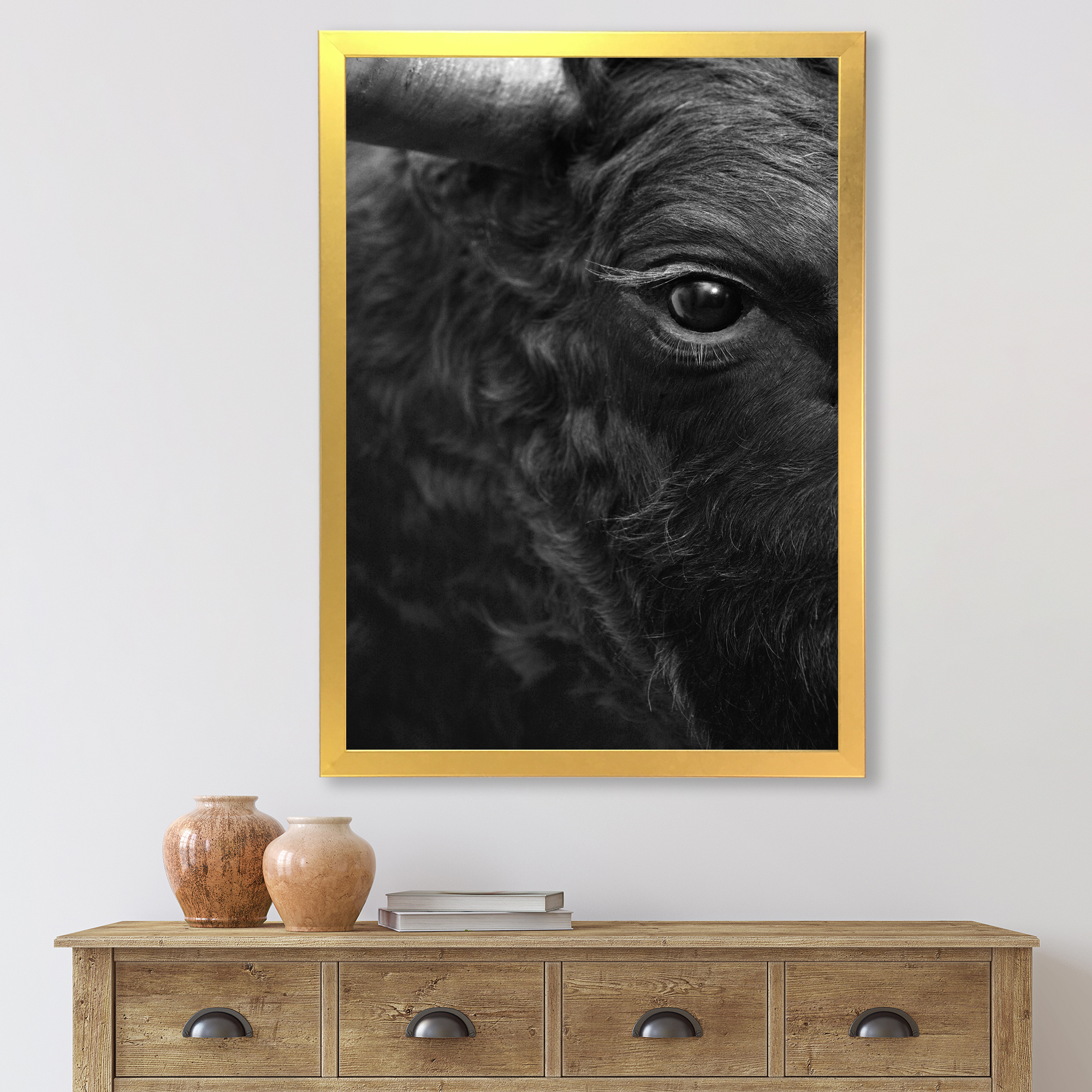 Designart 'Close Up Of Eye Of A Bull' Farmhouse Framed Art Print