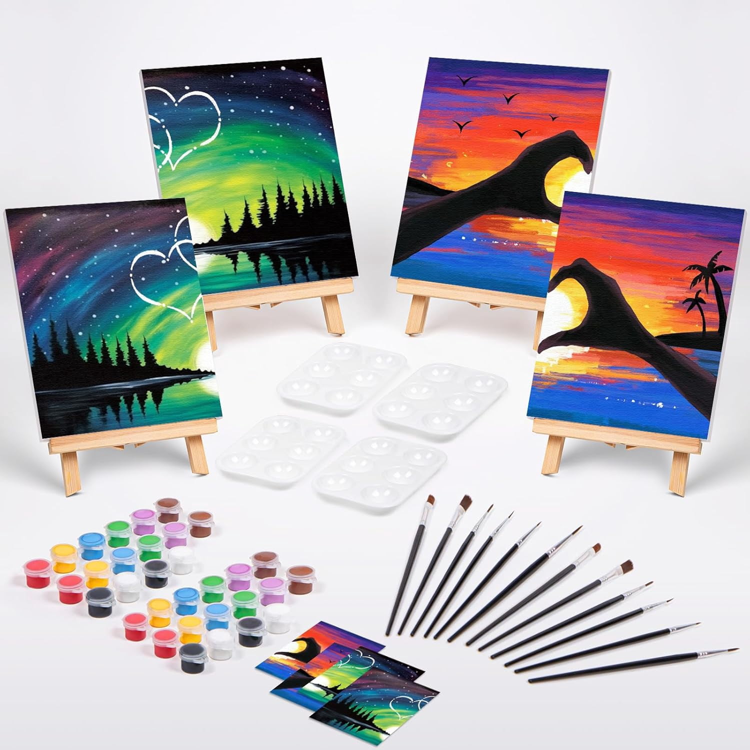 JJEAN-Sip and Paint Kit for Adults,Pre Drawn Canvas 4 Pack Painting Kit Party Date Night Couples Paint Art Canvas Set Valentine 8x10 in