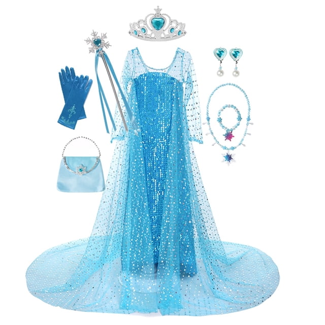 Disney disfraz de Frozen para niñas, vestido de princesa Elsa con lentejuelas, Reina de la nieve, Halloween, fiesta de cumpleaños, graduación, ropa con capa