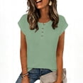thumbnail image 6 of Womens Summer Henley Shirt, Short Sleeve Shirts for Women Casual Loose Fit Solid Color Button Up Crewneck T-Shirts, 6 of 6