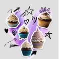 thumbnail image 2 of Cupcake Stickers With Doodle Hearts Women's Vivid White Crew Neck Short Sleeve Top-Medium, 2 of 6