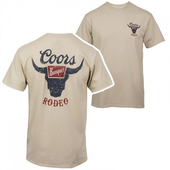 Coors Banquet Rodeo Logo Distressed Front and Back Natural T-Shirt-Large