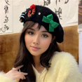 thumbnail image 4 of Cute Christmas Beret Christmas Warm Bow Beret Christmas Warm Bow Beret Christmas Decorations for Home Of The Day, 4 of 9
